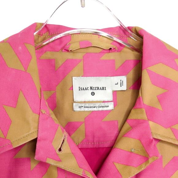 Isaac Mizrahi Pink Plaid Houndstooth Trenchcoat Jacket Coat Large Barbiecore - Picture 6 of 12